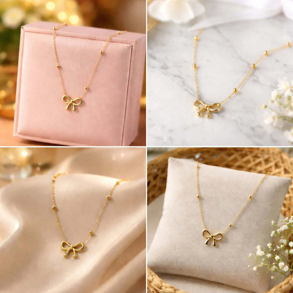 DropKart | Women's Elegant Gold Bow Pendant Necklace