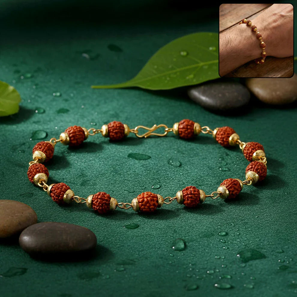 DropKart | Ram Naam Gada Gold Plated Pendant with Rudraksha Bracelet Combo