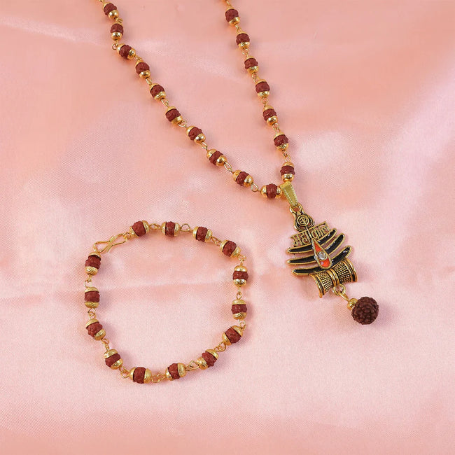 DropKart | Mahakal Trishul Pendant with Rudraksha Mala & Bracelet Combo Main Image