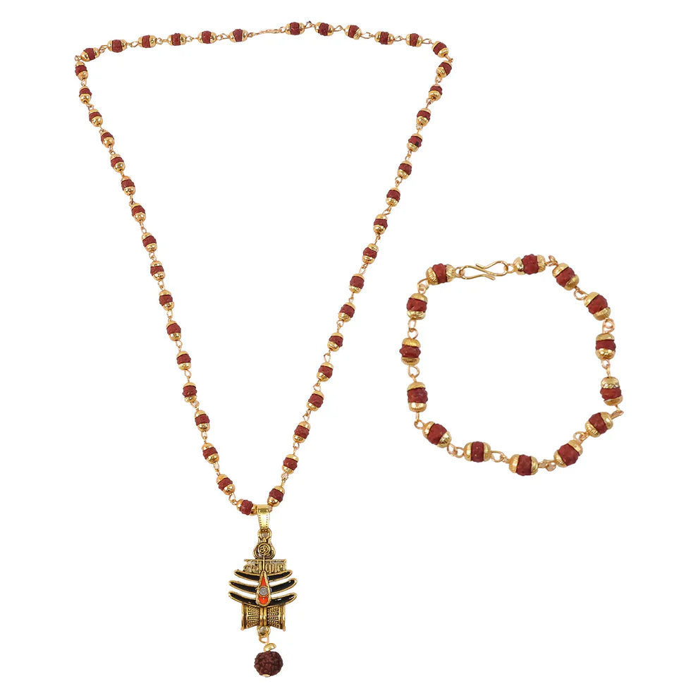 DropKart | Mahakal Trishul Pendant with Rudraksha Mala & Bracelet Combo