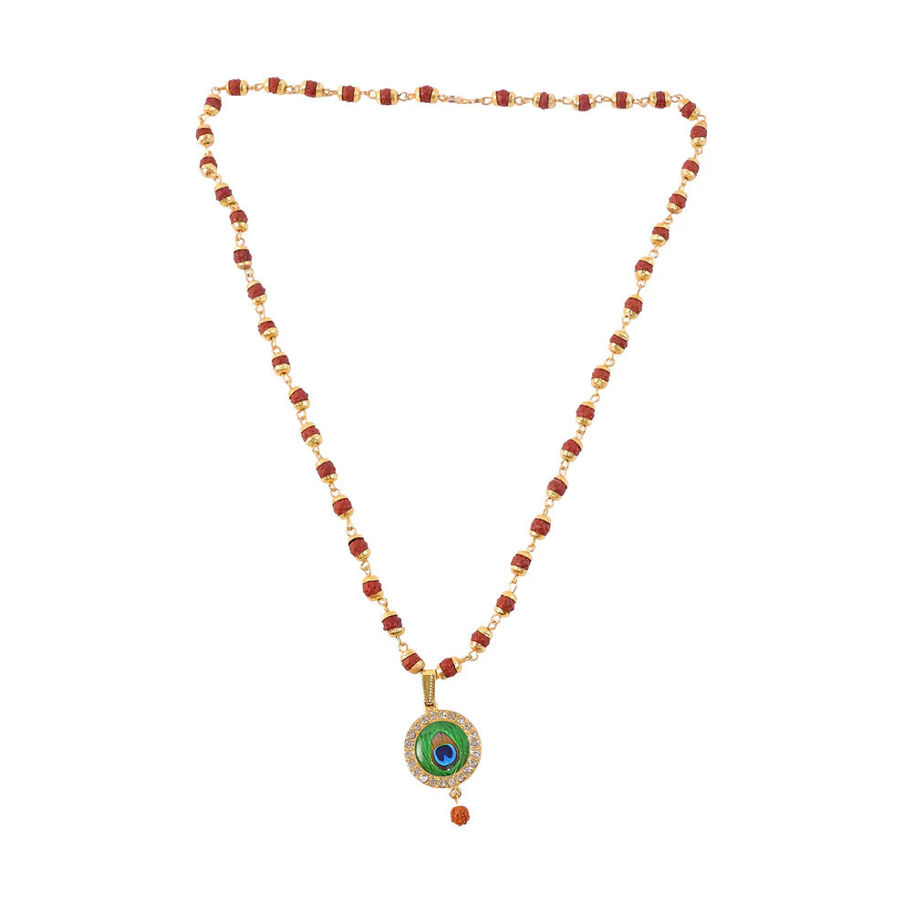 DropKart |  Gold Plated Peacock Feather Pendant & Rudraksha Mala