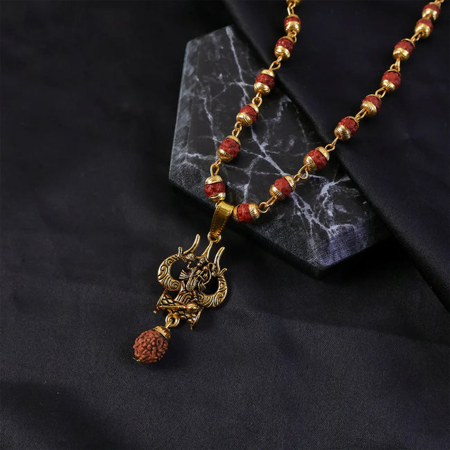 DropKart | Divine Lord Hanuman Trishul Pendant with Rudraksha Mala Main Image