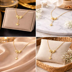DropKart | ✨ Elegant Gold Bow Heart Pendant Necklace for Women — Delicate Chain with Stylish Everyday & Party Wear Charm Jewelry
