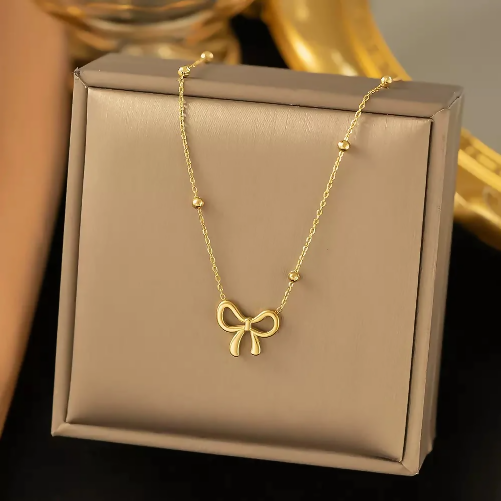 DropKart | Women's Elegant Gold Bow Pendant Necklace