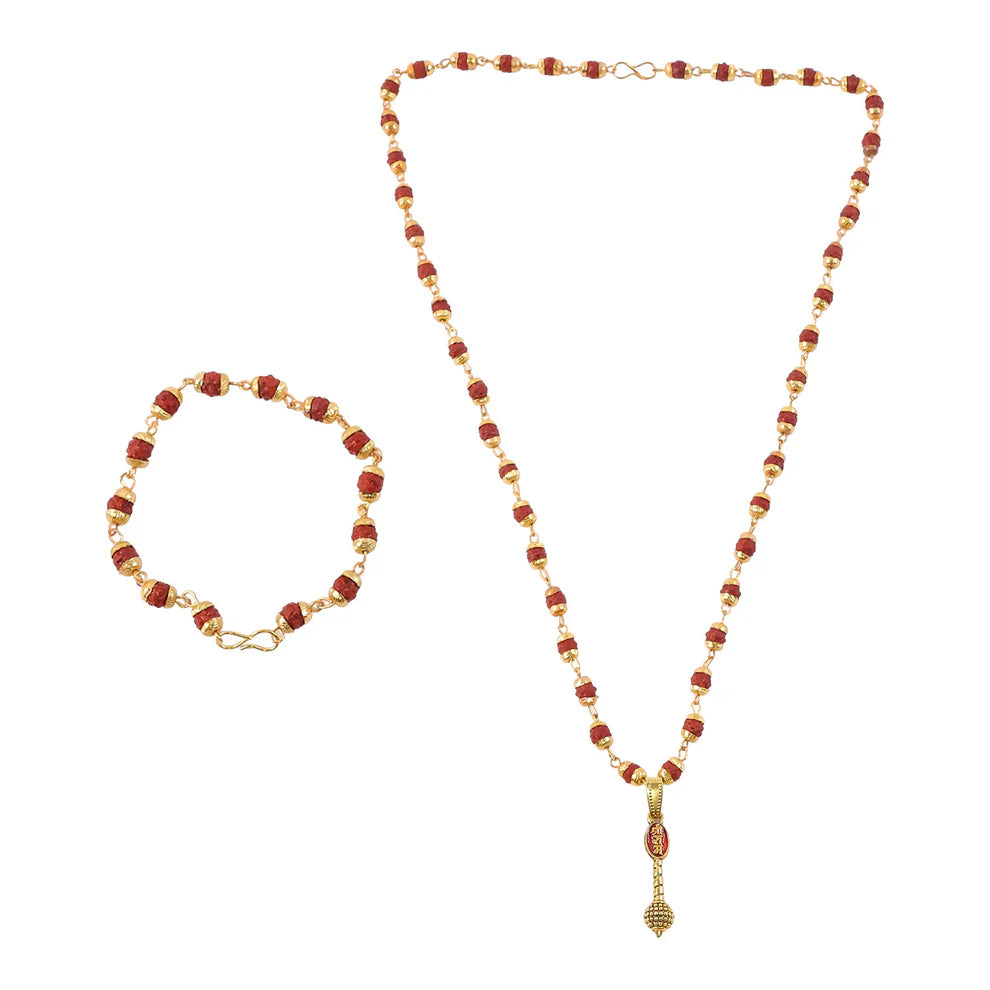 DropKart | Ram Naam Gada Gold Plated Pendant with Rudraksha Bracelet Combo