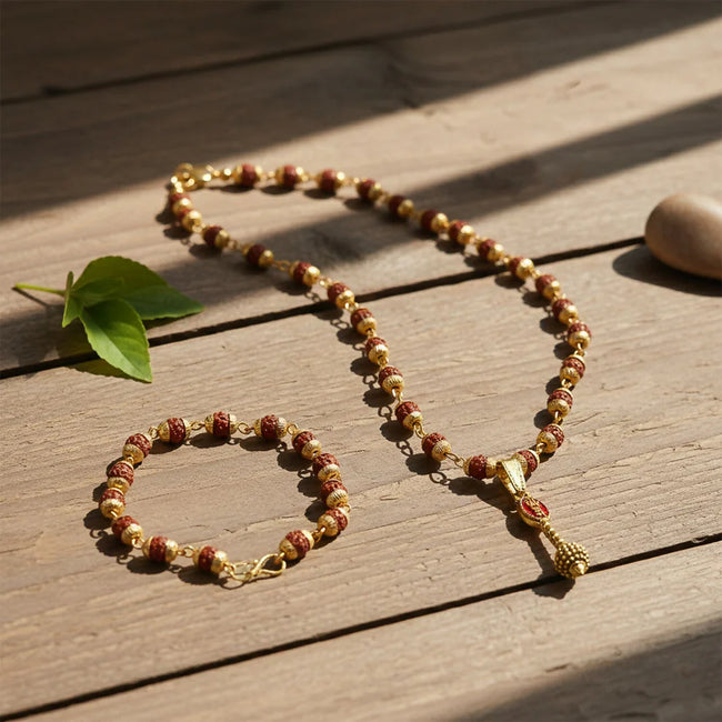 DropKart | Ram Naam Gada Gold Plated Pendant with Rudraksha Bracelet Combo Main Image