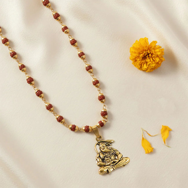 DropKart | Hanuman Pendant Gold Plated & Rudraksha Bead Mala Main Image