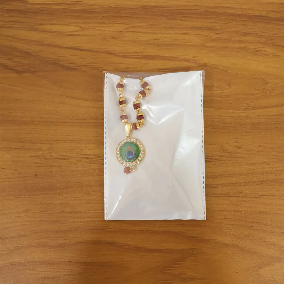 DropKart |  Gold Plated Peacock Feather Pendant & Rudraksha Mala