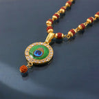 DropKart |  Gold Plated Peacock Feather Pendant & Rudraksha Mala