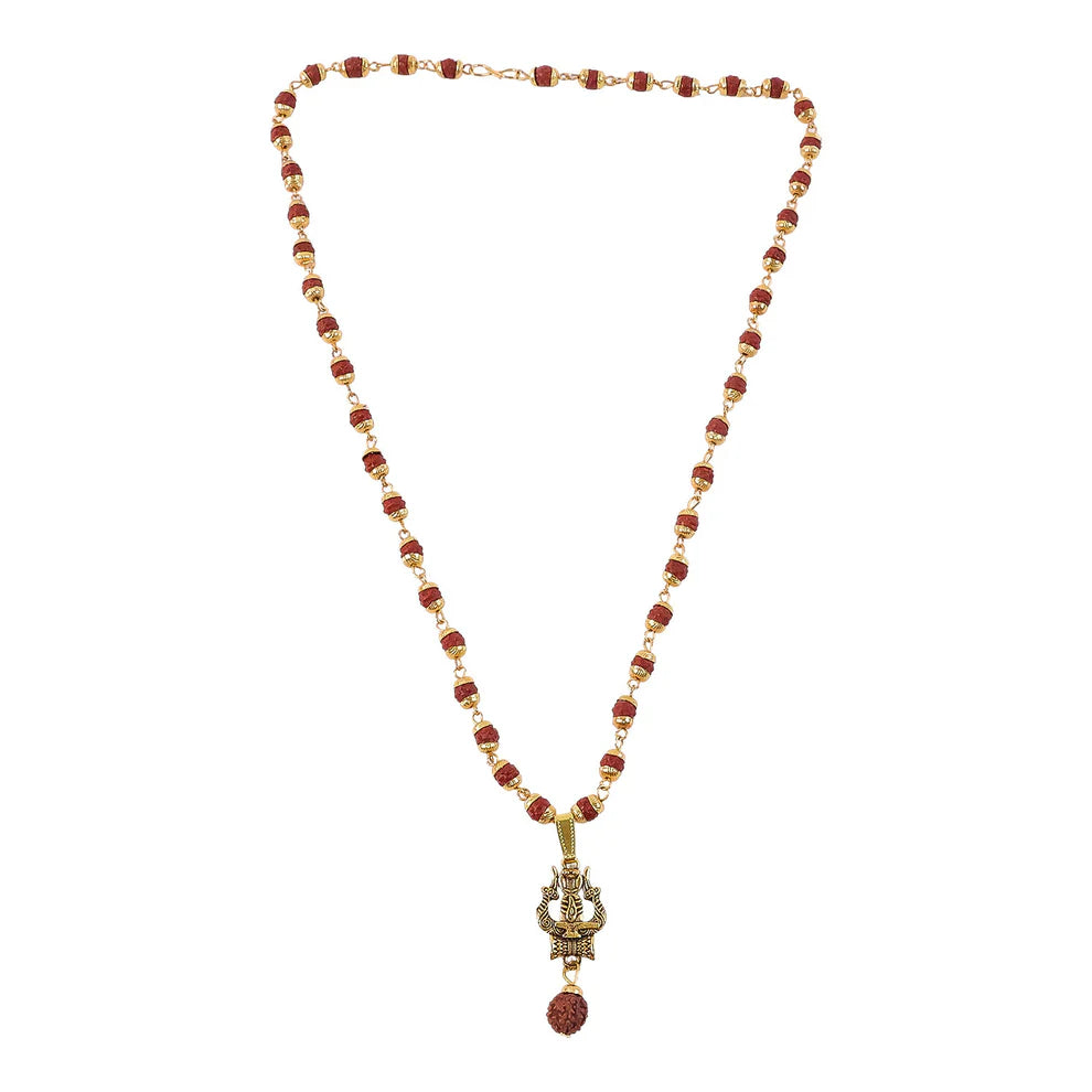 DropKart | Trishul Shivling Gold Pendant & Rudraksha Mala