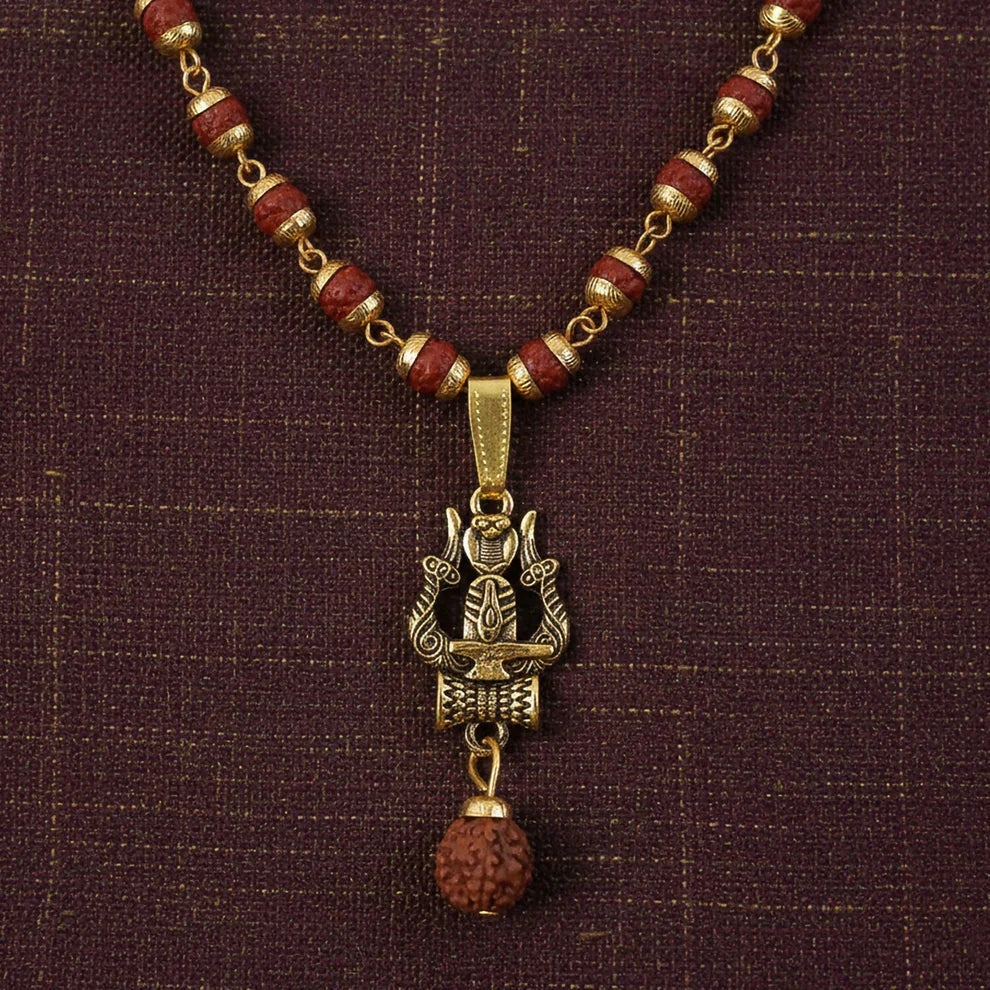 DropKart | Trishul Shivling Gold Pendant & Rudraksha Mala