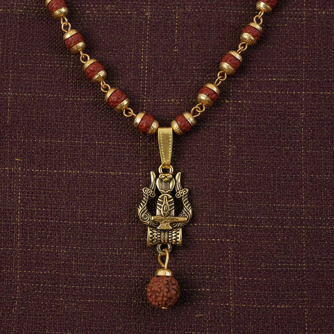 DropKart | Trishul Shivling Gold Pendant & Rudraksha Mala Main Image