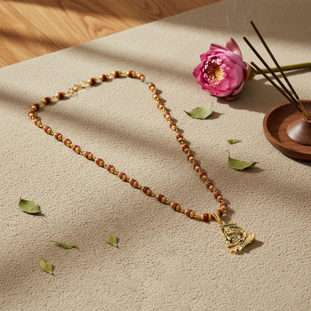 DropKart | Hanuman Pendant Gold Plated & Rudraksha Bead Mala