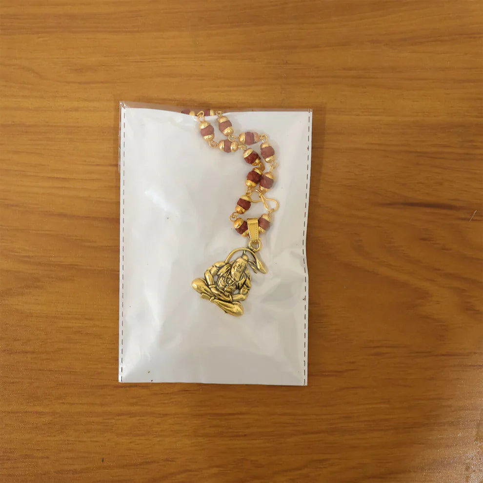 DropKart | Hanuman Pendant Gold Plated & Rudraksha Bead Mala