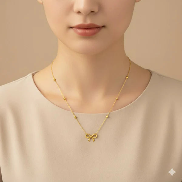 DropKart | Women's Elegant Gold Bow Pendant Necklace