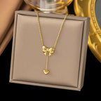DropKart | ✨ Elegant Gold Bow Heart Pendant Necklace for Women — Delicate Chain with Stylish Everyday & Party Wear Charm Jewelry